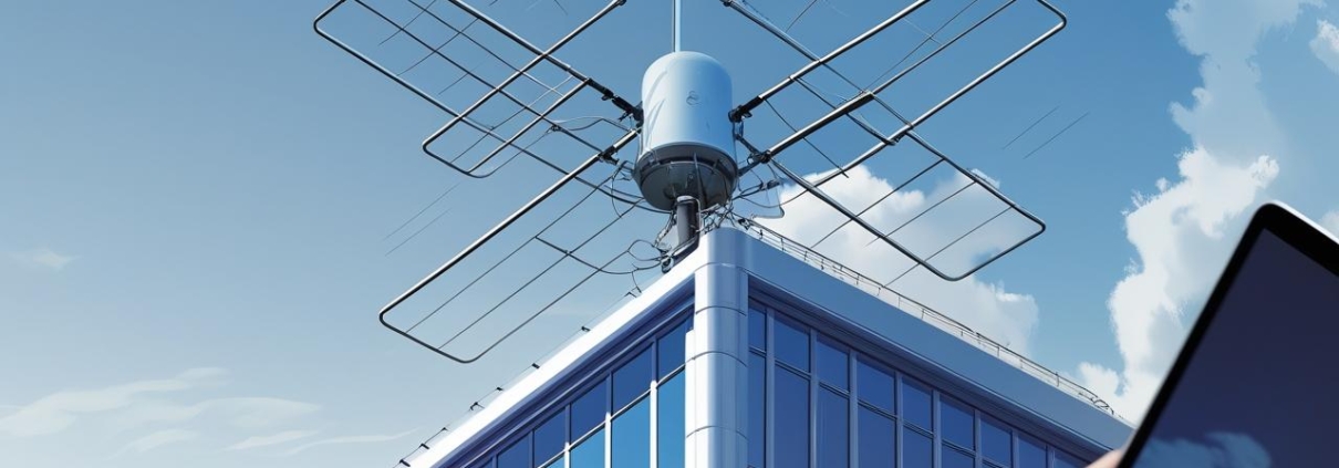 antenna system on building with cell phone